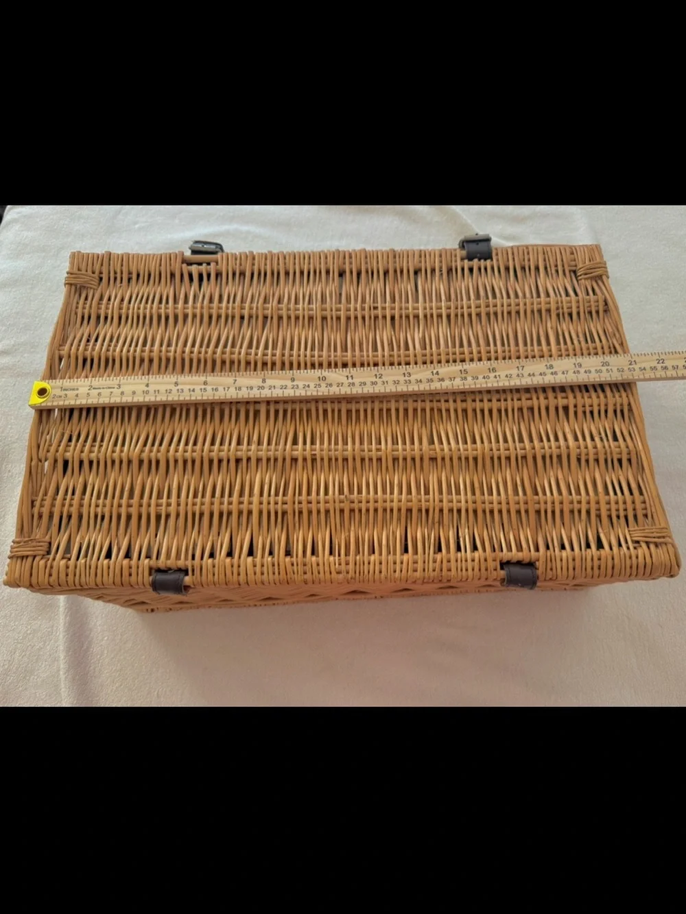Wicker Picnic Basket Set with blue & White Striped Lining